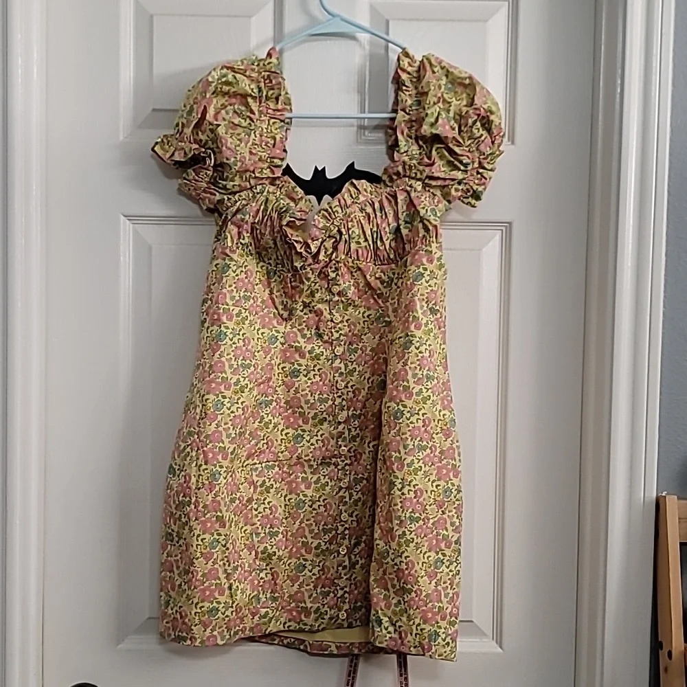 New 🩷 House of CB Tanaya Vintage Floral Puff Sleeve Mini Dress L+ - Picture 3 of 8